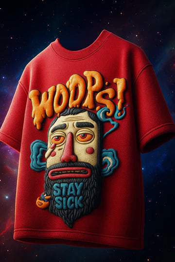 Stay Sick Red Oversized Puff Printed Exclusive T-shirt
