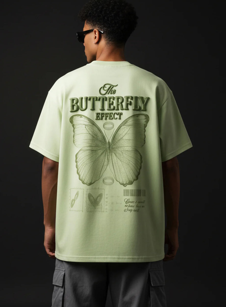 Butterfly Lime Green Oversized Puff Printed Exclusive T-shirt