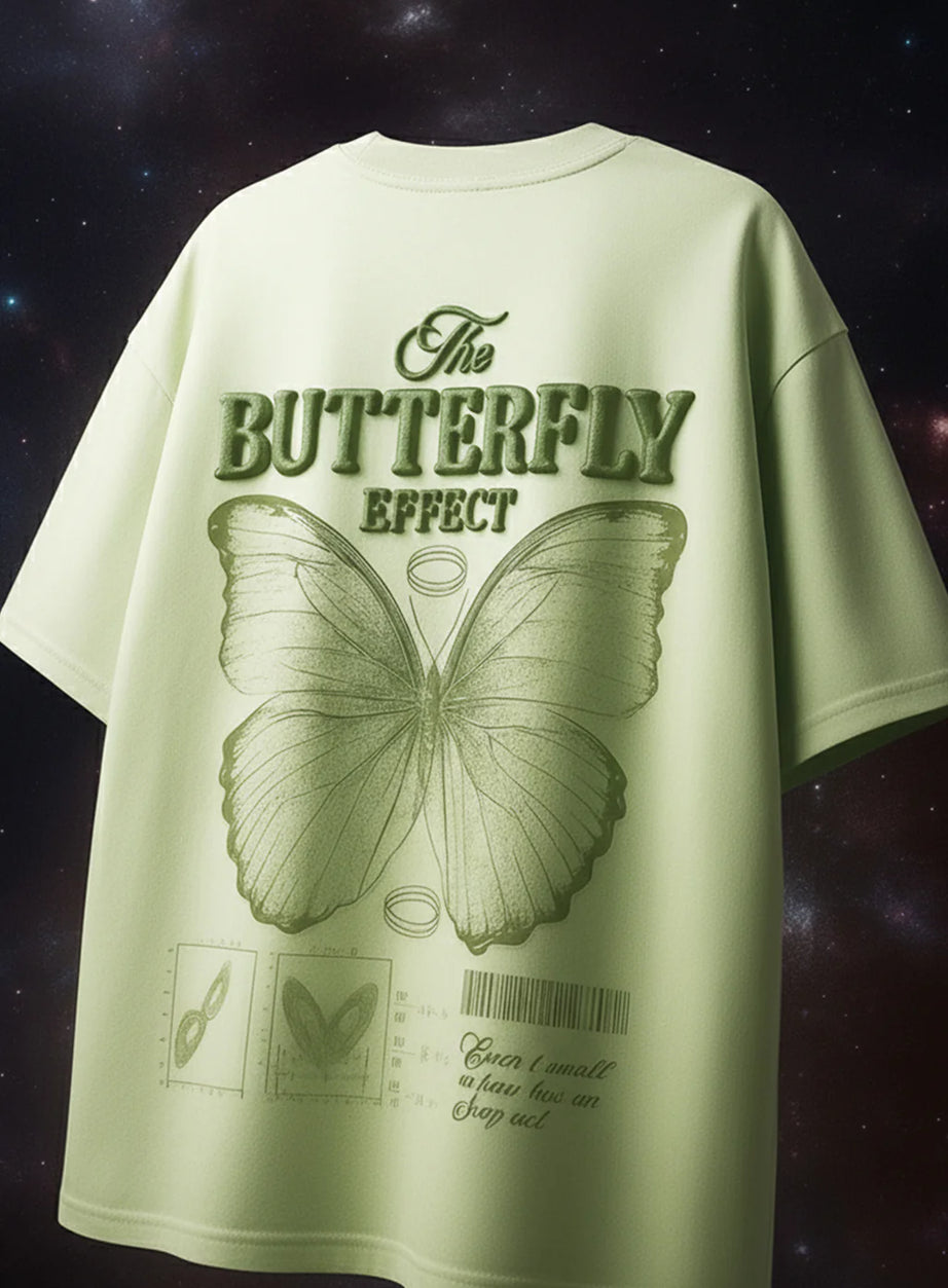 Butterfly Lime Green Oversized Puff Printed Exclusive T-shirt