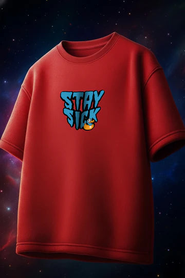 Stay Sick Red Oversized Puff Printed Exclusive T-shirt