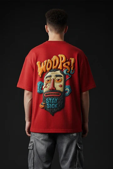 Stay Sick Red Oversized Puff Printed Exclusive T-shirt